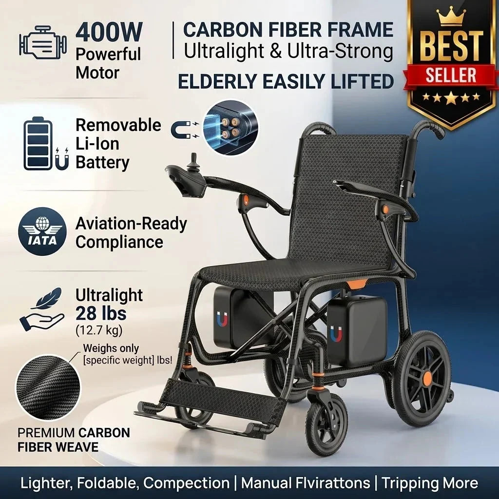 28-Lb Carbon Fiber Foldable Electric Wheelchair-28-Mile Range