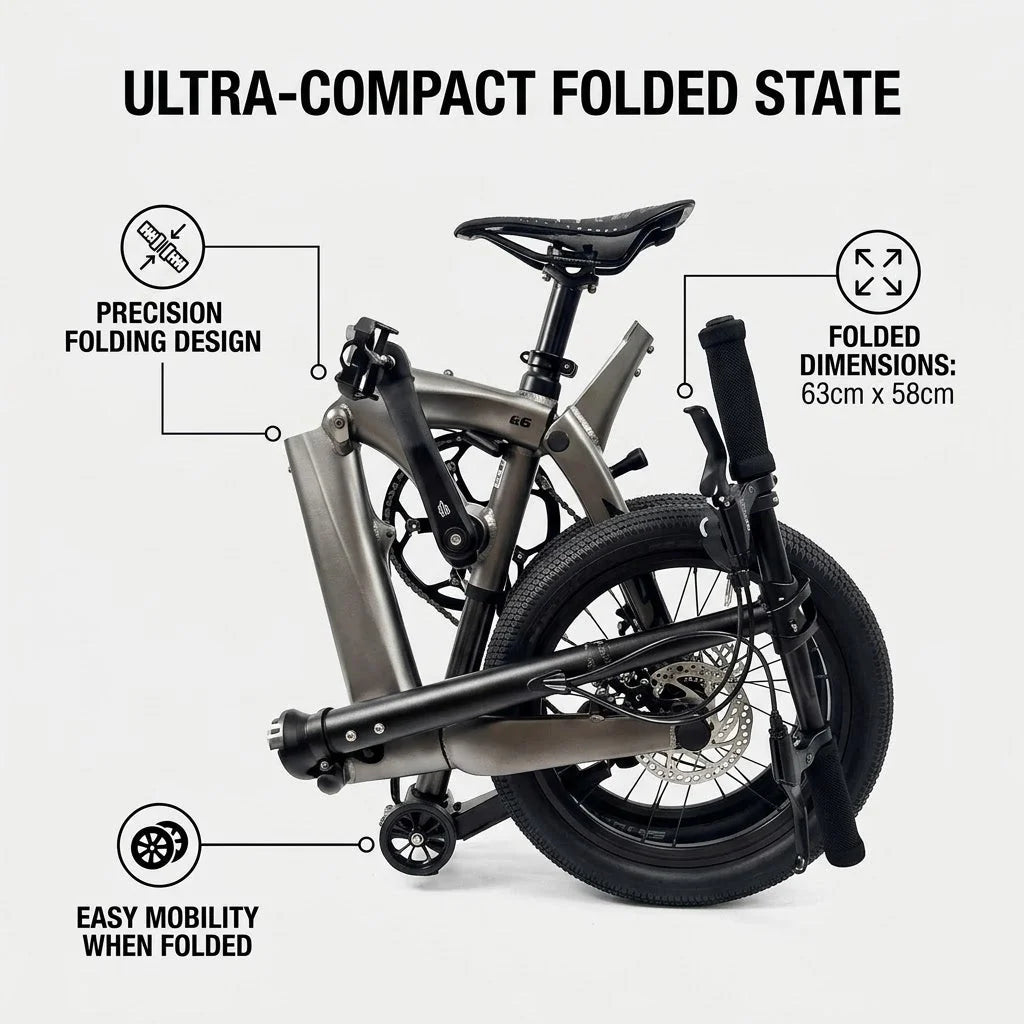 17 lbs Carbon Fiber Folding Bike — Featuring 16-inch wheels, disc brakes, and a Shimano Tiagra drivetrain