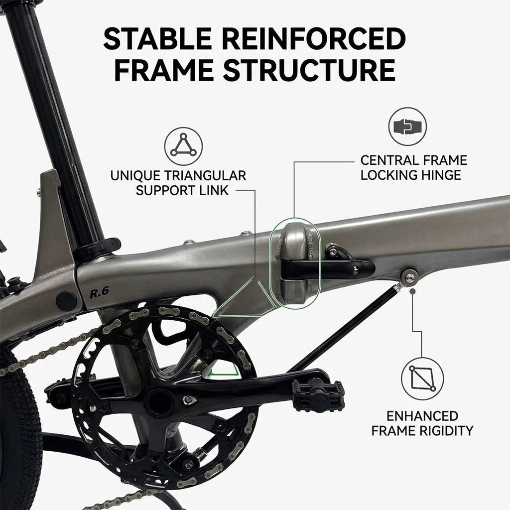 17 lbs Carbon Fiber Folding Bike — Featuring 16-inch wheels, disc brakes, and a Shimano Tiagra drivetrain