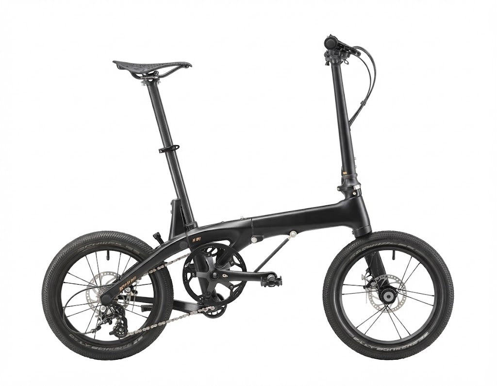17 lbs Carbon Fiber Folding Bike — Featuring 16-inch wheels, disc brakes, and a Shimano Tiagra drivetrain
