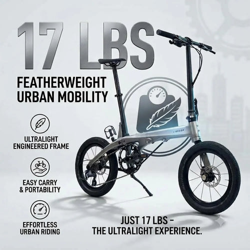 17 lbs Carbon Fiber Folding Bike — Featuring 16-inch wheels, disc brakes, and a Shimano Tiagra drivetrain